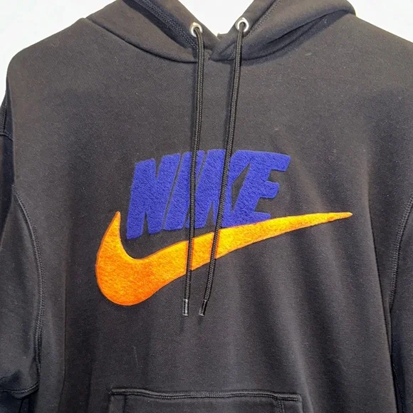 Nike Men's Black Hoodie with Vibrant Orange and Blue Logo - Picture 1 of 7